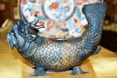 Antique 19th Century Chinese bronze censor, figural form of fish/Dog of Fo, c1870