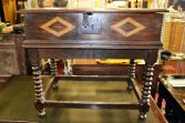 Fine quality antique 18th Century oak bible box with inlay, on later stand, c1760
