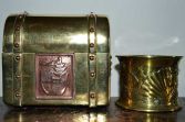 Antique 19th Century Art Nouveau brass and copper casket and spill holder, c1890