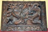 Large mid-20th Century Chinese panel/plaque, heavily carved in relief, c1950