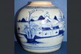 Antique 18th Century Chinese blue and white jar, landscape decoration, c1780
