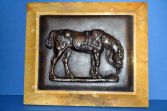 Antique 19th Century bronze plaque of a horse in marble/onyx frame, c1880