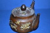 Antique 19th Century Chinese antimony novelty inkwell in teapot form, c1890