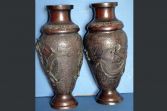 Pair antique 19th Century Chinese bronze baluster vases, dragon decoration, c1870