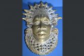 Large mid-20th Century African Benin tribal bronze mask, pierced decoration, c1950
