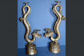 Pair large mid-20th Century Chinese figural dragon candlesticks, c1950