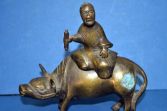 Antique 19th century Chinese bronze figural incense burner, man astride ox, c1880