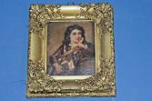 Antique 19th Century gilt /gesso framed Miniature, oil on wood panel, c1870