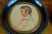 Two early 19th Century framed miniature paintings Georgian lady & gent, c1820