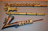 3 African Bronze, bone, wood Ceremonial pipes, c1950