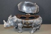 Austrian cold painted bronze Rhinoceros figural inkwell, c1910